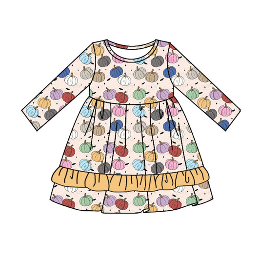 Preorder GLD0708 NO MOQ Colorful pumpkin yellow lace long-sleeved dress