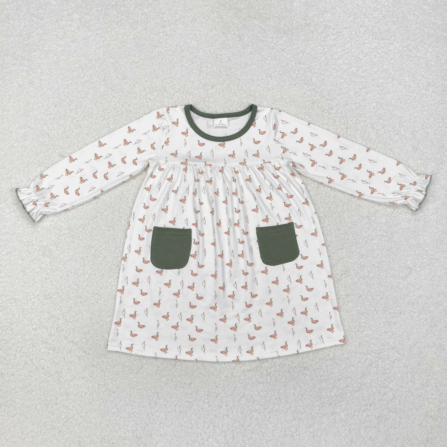 GLD0717 NO MOQ Duck Green Pocket Long-Sleeved Dresses for Girls RTS 202509