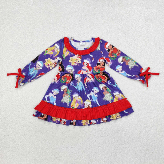GLD0815 Christmas Princess Red Ruffle Long-Sleeved Dresses for Girls RTS 202509
