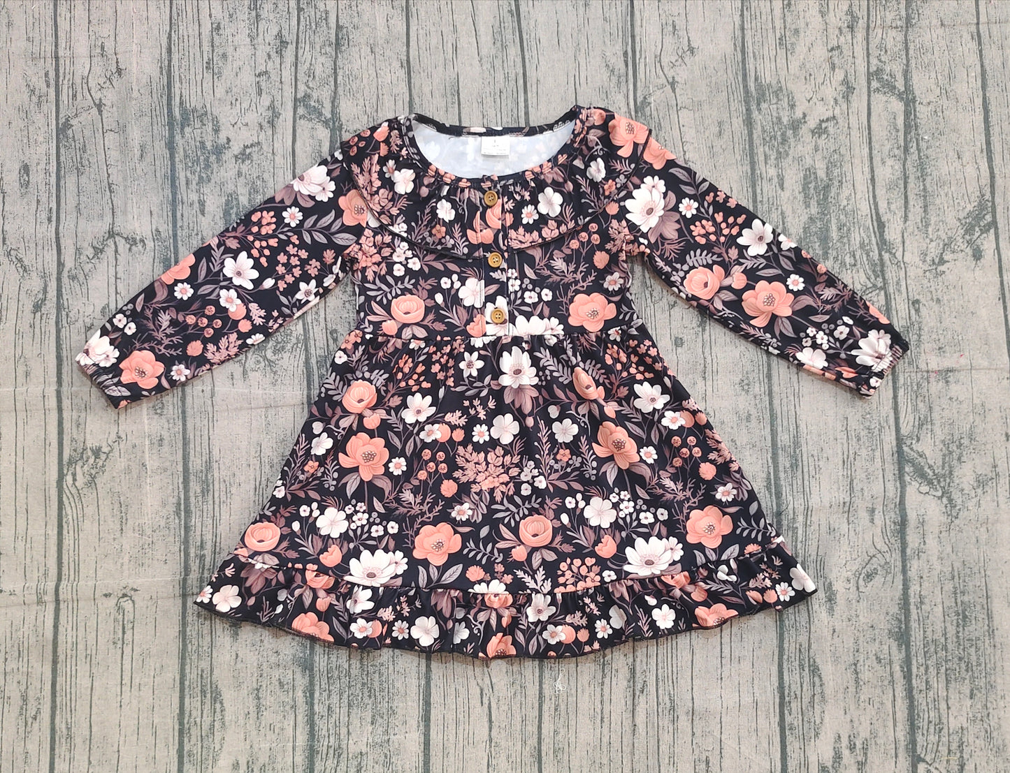 NO MOQ Preorder GLD0842 Flower Black Long Sleeve Dresses for Girls High Quality Wholesale 202510