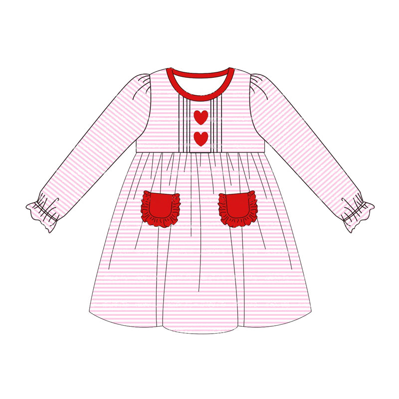 GLD0853 Red love lace pocket pink striped long sleeve dress high quality 202412 RTS