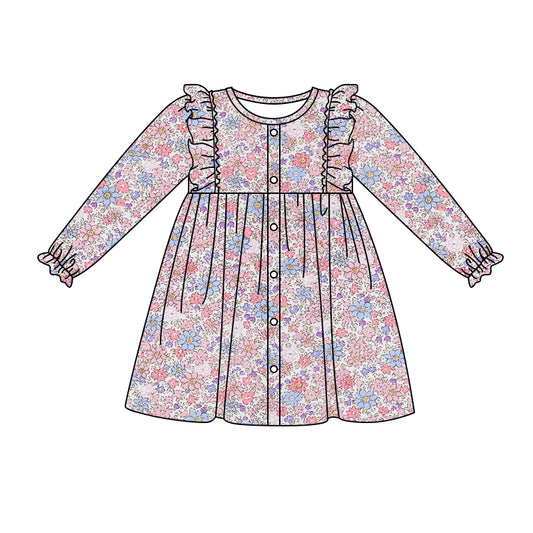 GLD0857 Floral Ruffle Long-Sleeved Dresses for Girls RTS 202509