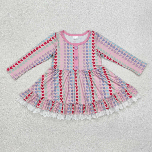 GLD0877 Valentines baby girl boutique dress love pattern long sleeve  outfit RTS 202412
