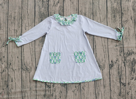 GLD0927 floral pocket lace blue striped long-sleeved dress 202509 RTS