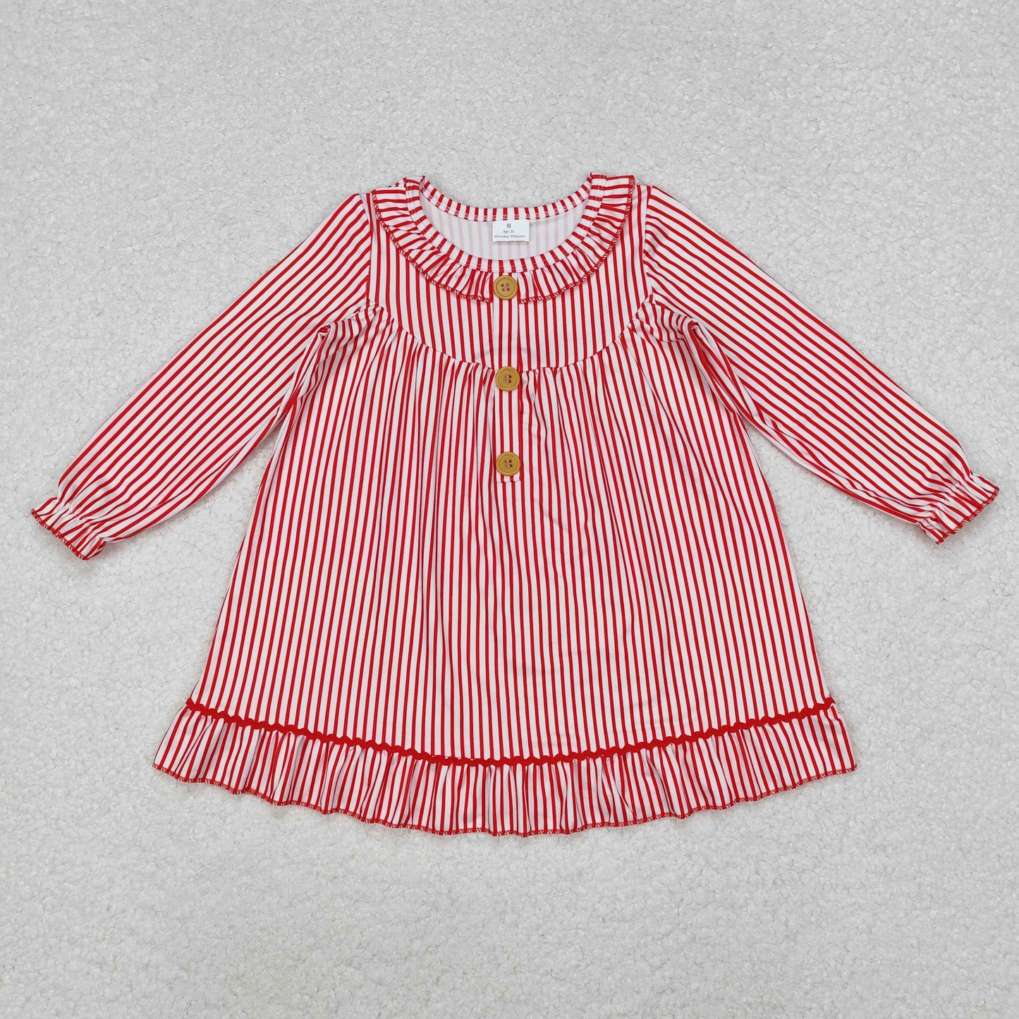 GLD0933 Christmas Red Striped Long-Sleeved Dresses for Girls RTS 202510