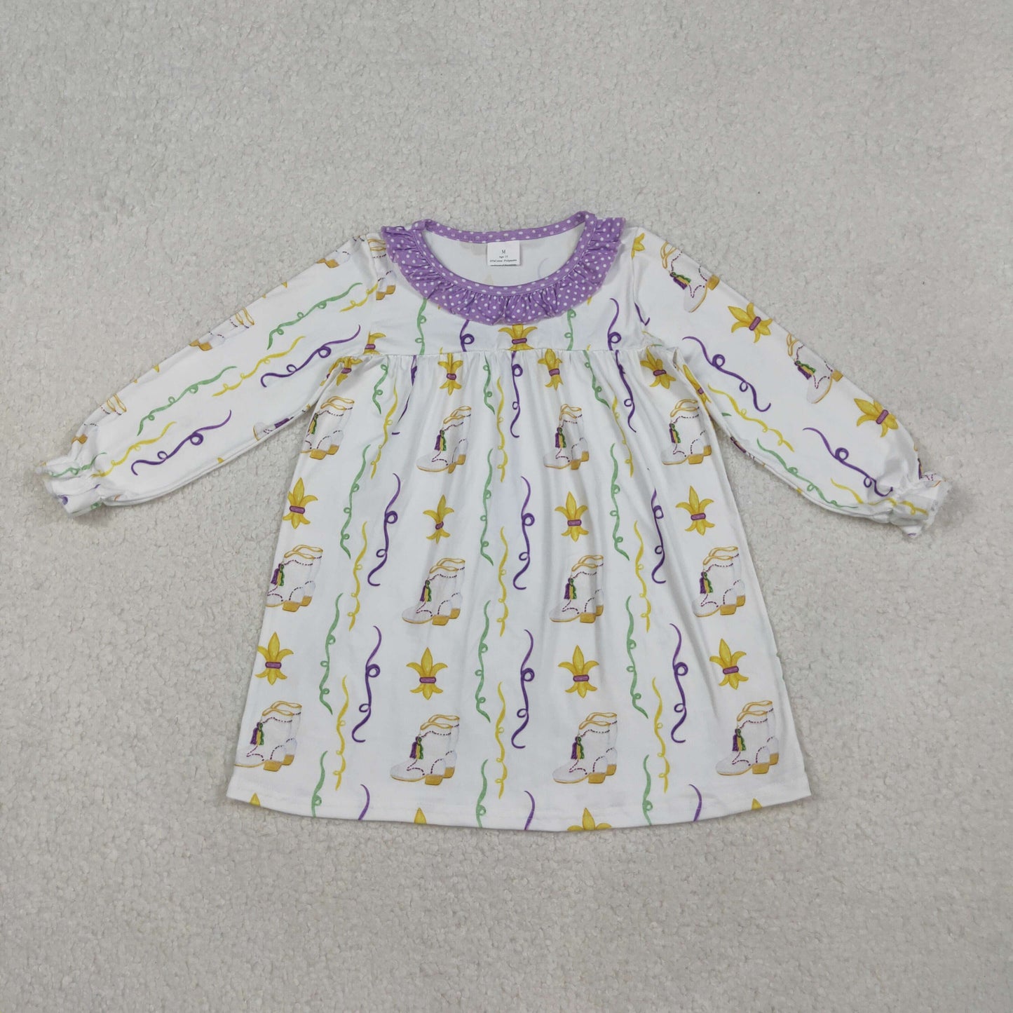 GLD0947 Mardi Gras Purple Ruffle Long Sleeve Dresses for Girls 202510 RTS
