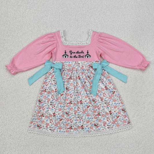 GLD0967 Valentines girls dresses Embroidery castle Mint green bows floral boutique Long Sleeve  RTS202412