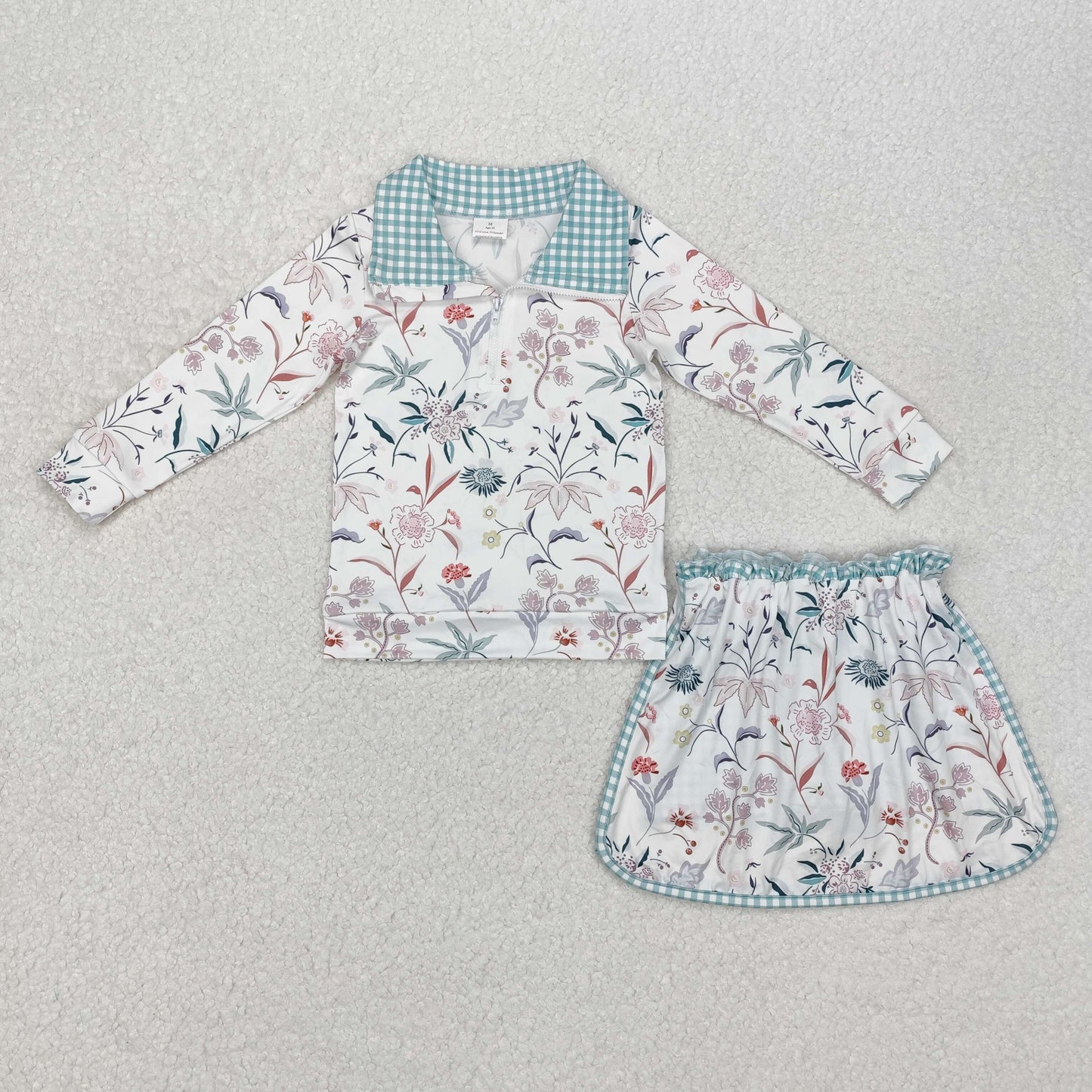 GLD0973 Girls clothing sets Pea Green Floral stand-up top culottes valentines outfits spring clothes RTS202412