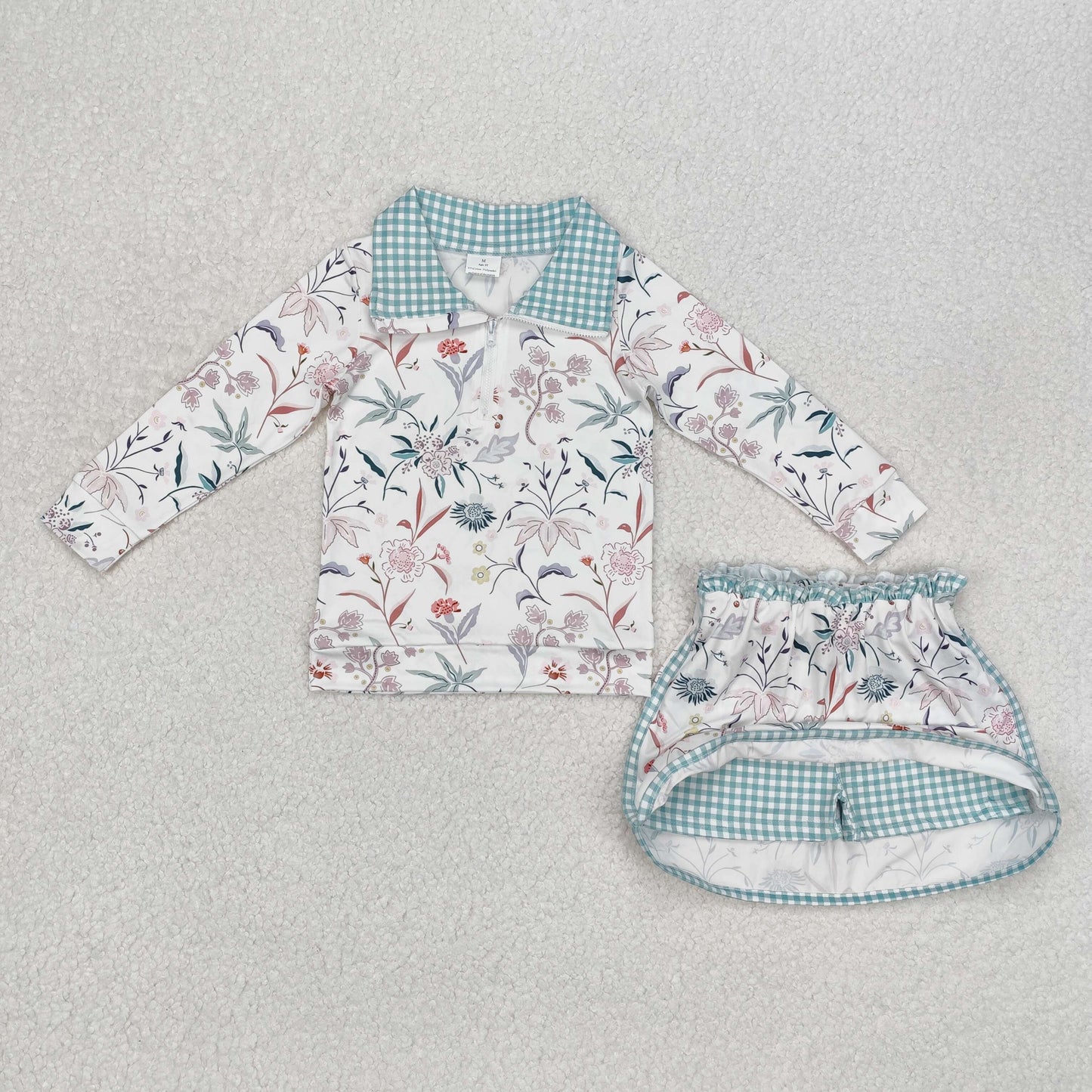 GLD0973 Girls clothing sets Pea Green Floral stand-up top culottes valentines outfits spring clothes RTS202412