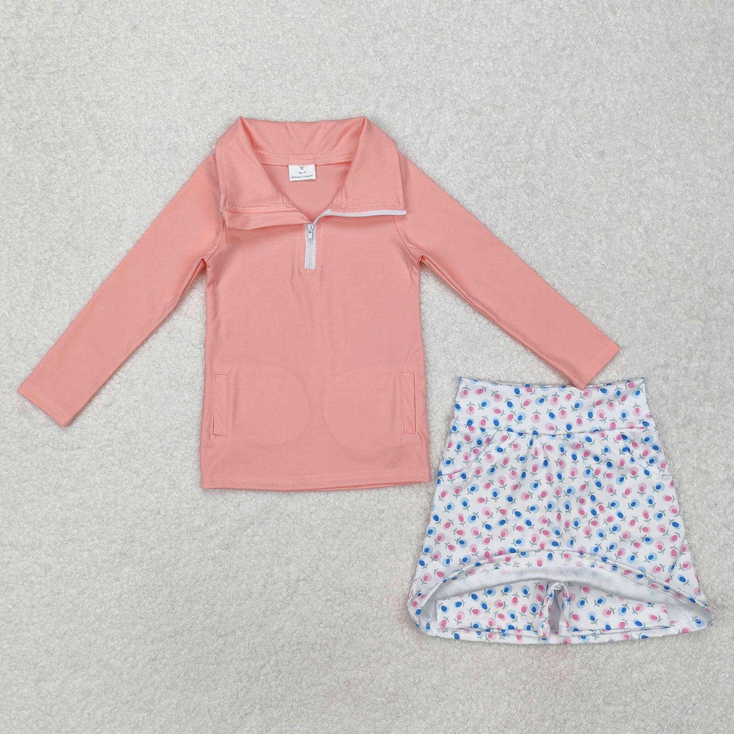 GLD0984 Yoga outfit Orange Pink stand-up zipper top with pocket colored dot skirts culottes Baby girls boutique outfit RTS 202501