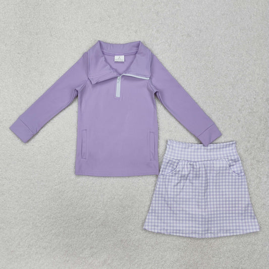 GLD0985 Purple Yoga Outfit long sleeve zippy top shorts skirts set Girls clothing sets summer outfit RTS 202501