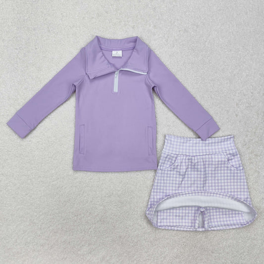 GLD0985 Purple Yoga Outfit long sleeve zippy top shorts skirts set Girls clothing sets summer outfit RTS 202501