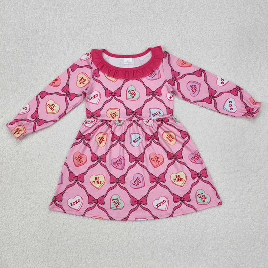 GLD0987 Girls Long Sleeve Dresses pink bows love dress Valentines clothes 202412RTS