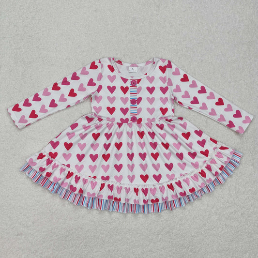 GLD0988 Valentines boutique baby girls Pink Red long sleeve dress with heart outfits 202501