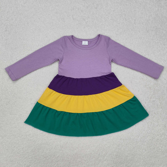 GLD0997 Mardi Gras Apparel Boutique Outfit colored long sleeve dress girls boutique outfit 202501