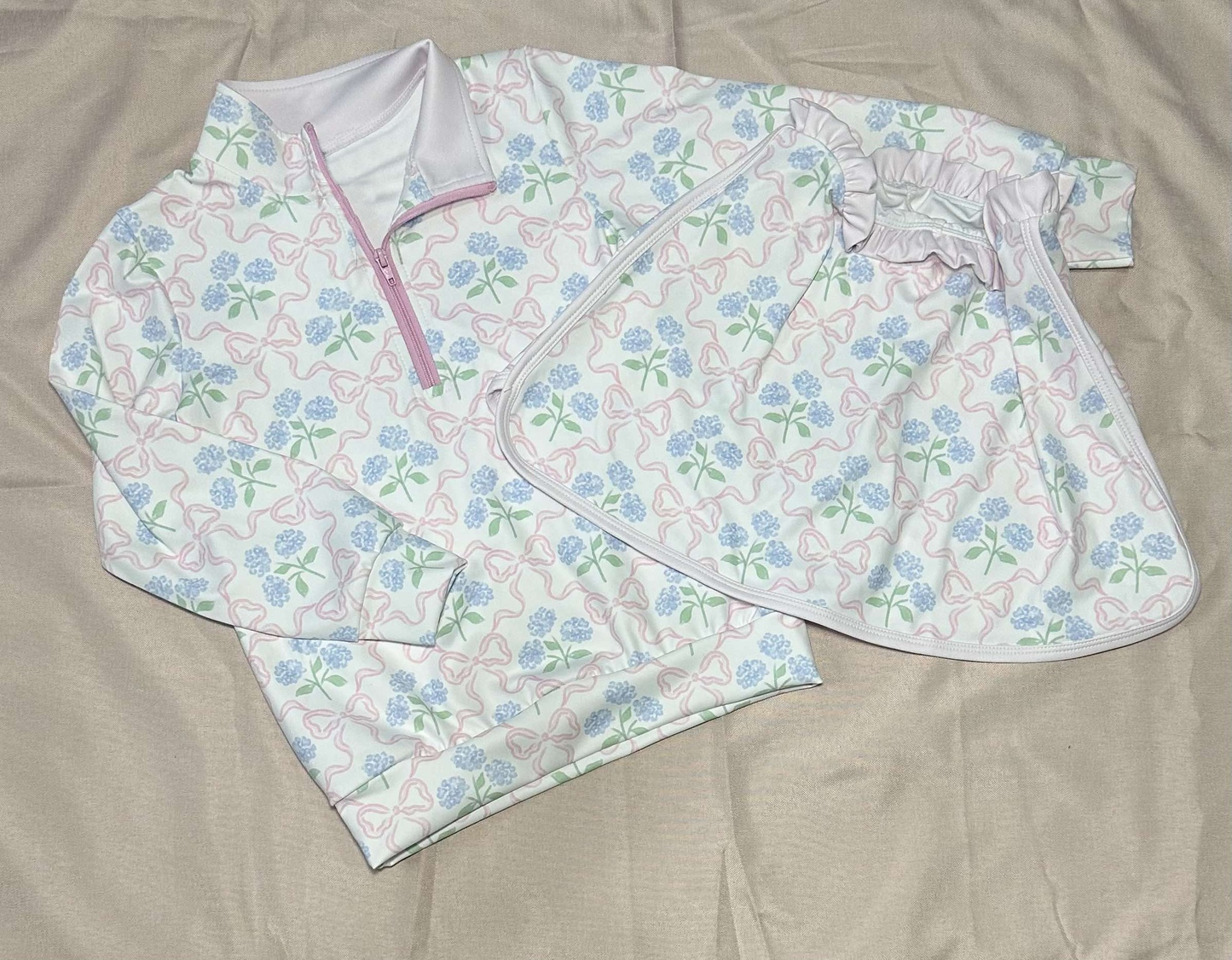 GLD1012 Baby girl Light Pink Bow stand-up long sleeve Top skirts boutique summer sets 202503 RTS