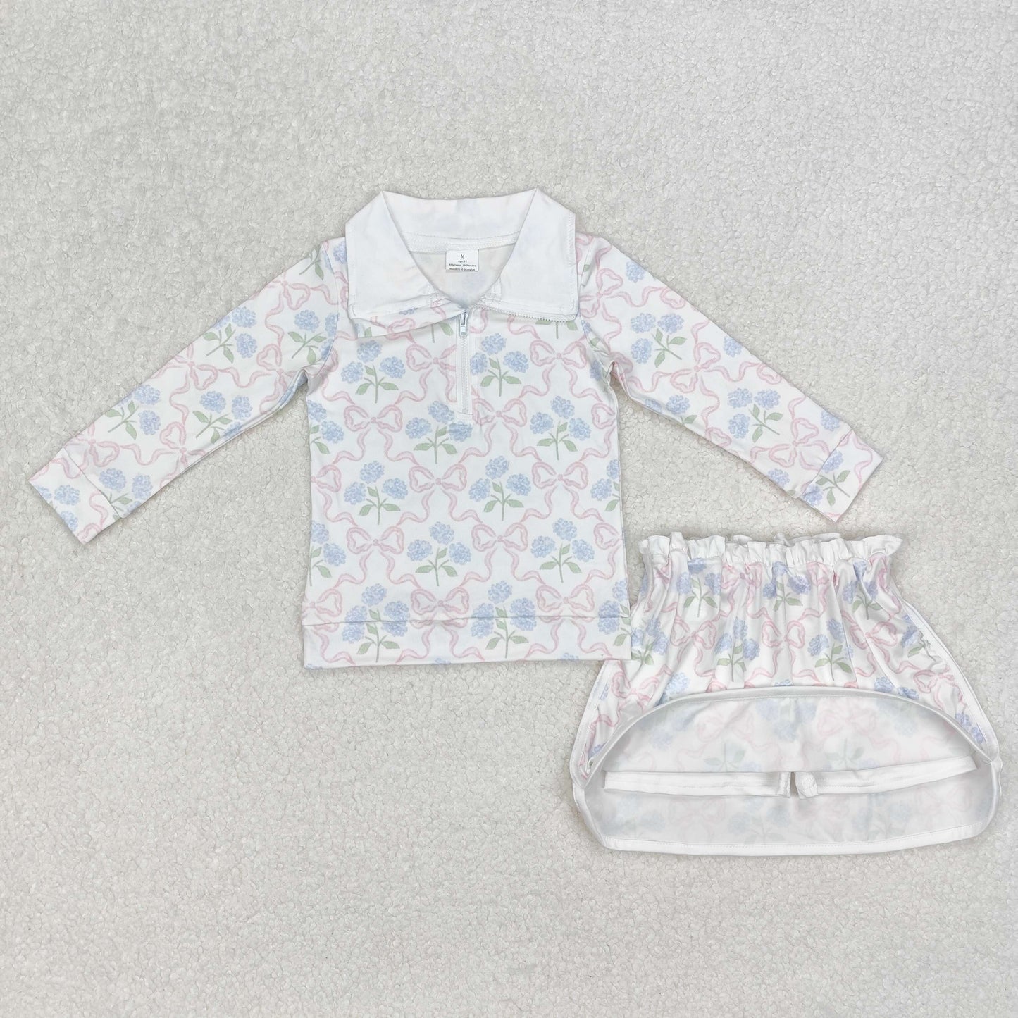 GLD1012 Baby girl Light Pink Bow stand-up long sleeve Top skirts boutique summer sets 202503 RTS