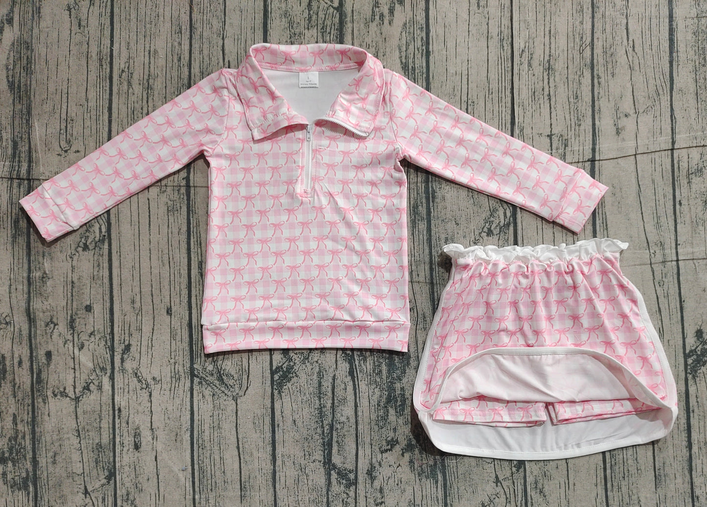 GLD1014 Pink White Plaid Bows Stand-up Zip Long Sleeve Skirts Shorts Girls Yoga Sets 202512 RTS