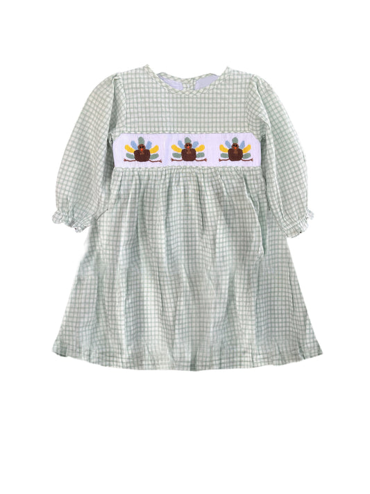 preorder GLD1025 Turkey Green Plaid Long Sleeve Dress Smocked Girls Boutique Outfits 202504