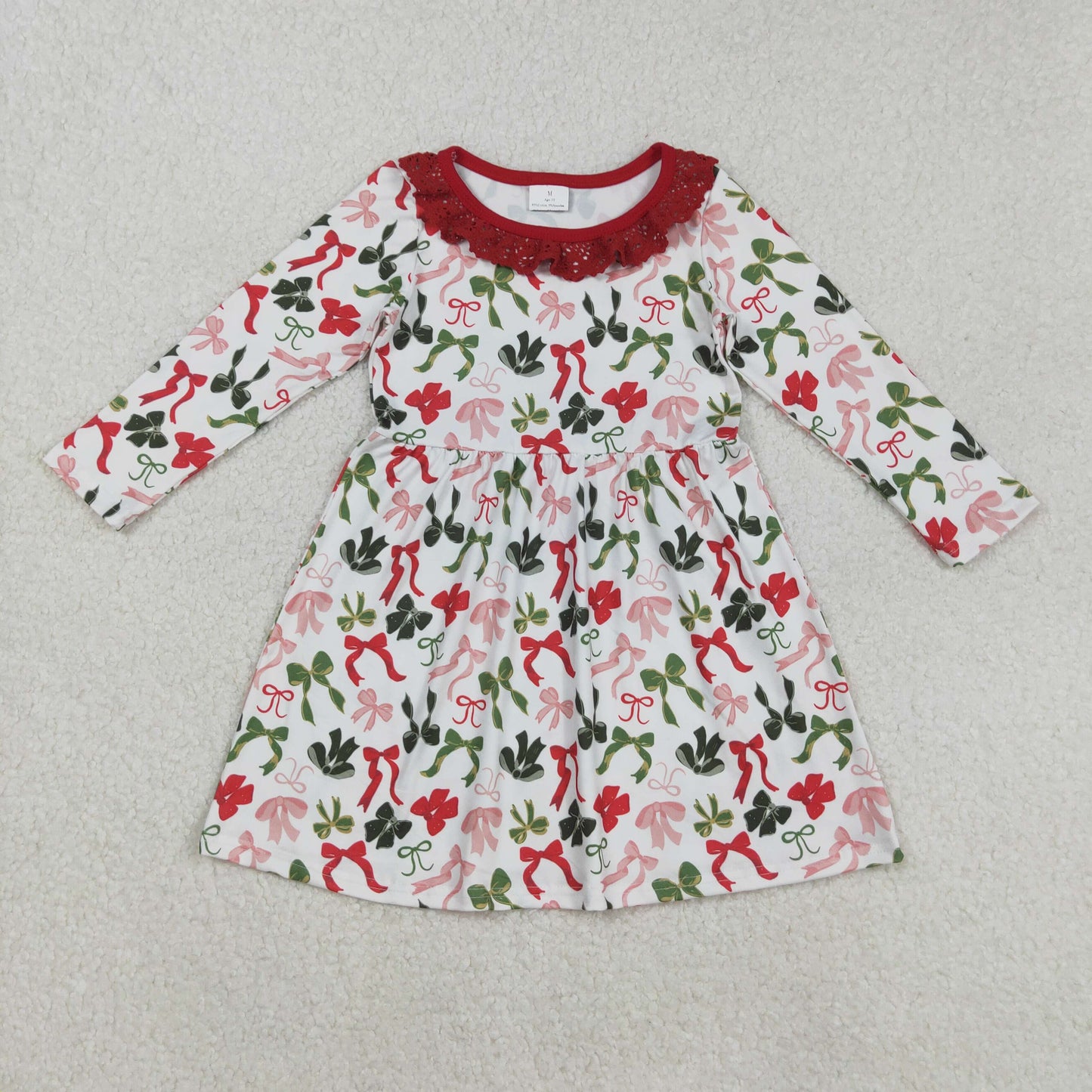 GLD1036 Merry Christmas Red Green Bows Long Sleeve Dresses for Girls 202508 RTS