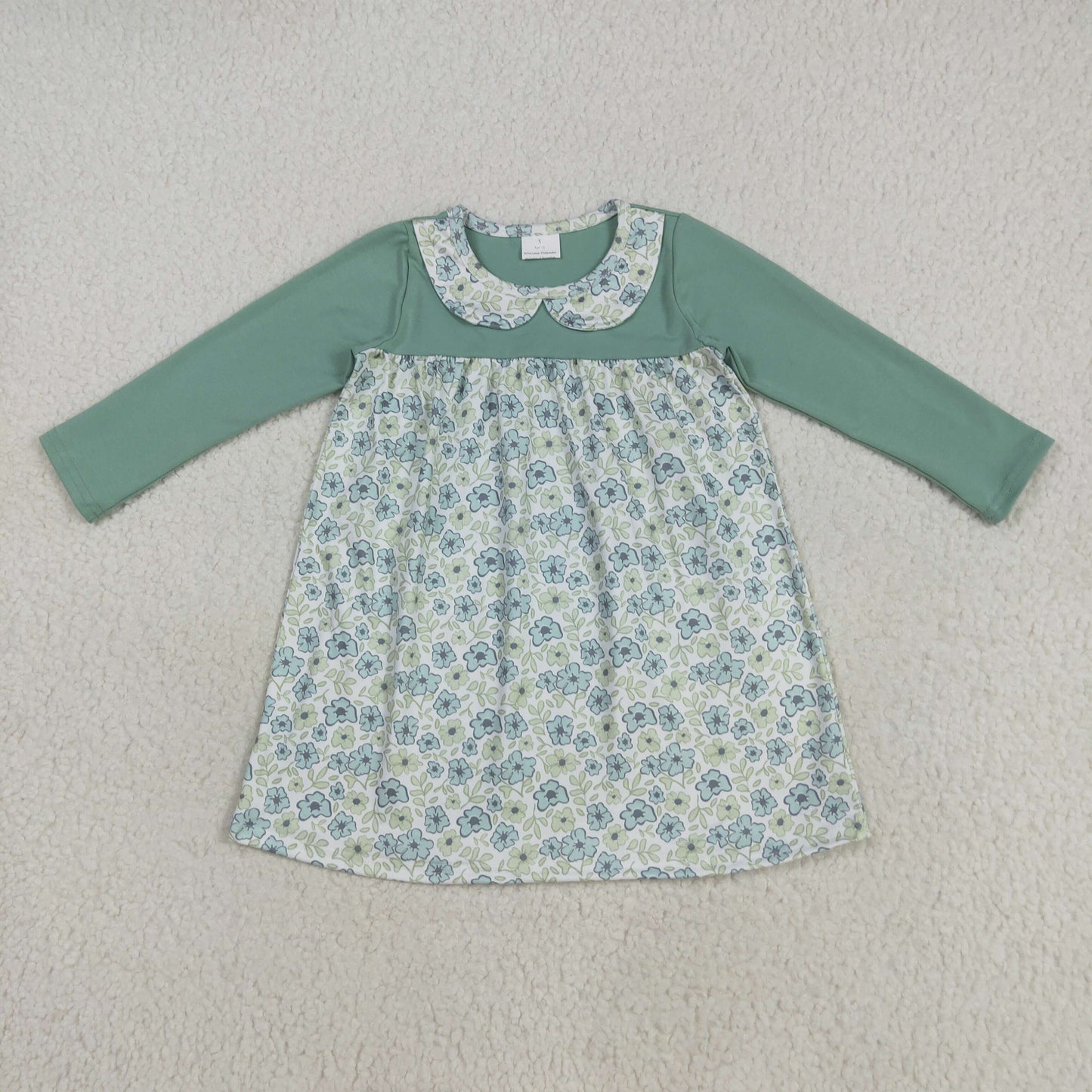 GLD1087 Floral Doll Collar Blue Green Long Sleeves Dresses for Girls 202507 RTS