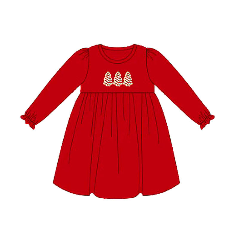 Preorder GLD1089 Christmas Tree Cookie Red Long Sleeves Dress Girls Boutique Outfit 202505