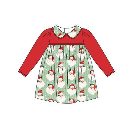 Preorder GLD1091 Girls Boutique Santa Claus Doll Collar Red Long Sleeves Dress 202505