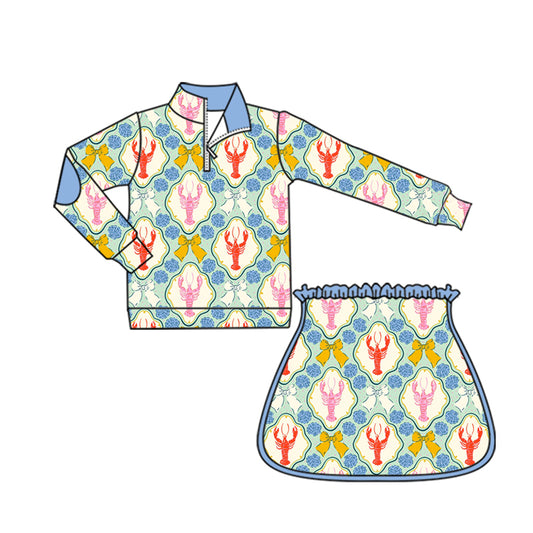 preorder GLD1096 Girls Boutique Yoga Sets Crayfish Blue Green Stand-Up Zippy Long Sleeve Skirts 202505