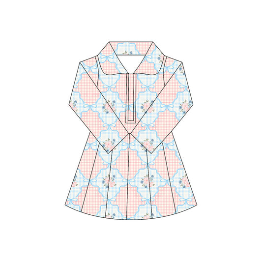 preorder GLD1101 Girls Yoga Dress Flower Plaid Stand-Up Long Sleeve Dress Shorts 202505