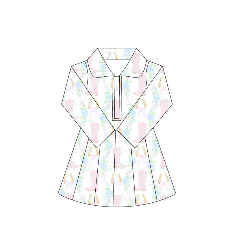 preorder GLD1104 Girls Yoga Dress Boots Flower Stand-Up Long Sleeve Dress Shorts 202505