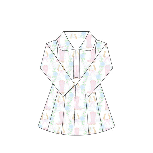 preorder GLD1104 Girls Yoga Dress Boots Flower Stand-Up Long Sleeve Dress Shorts 202505