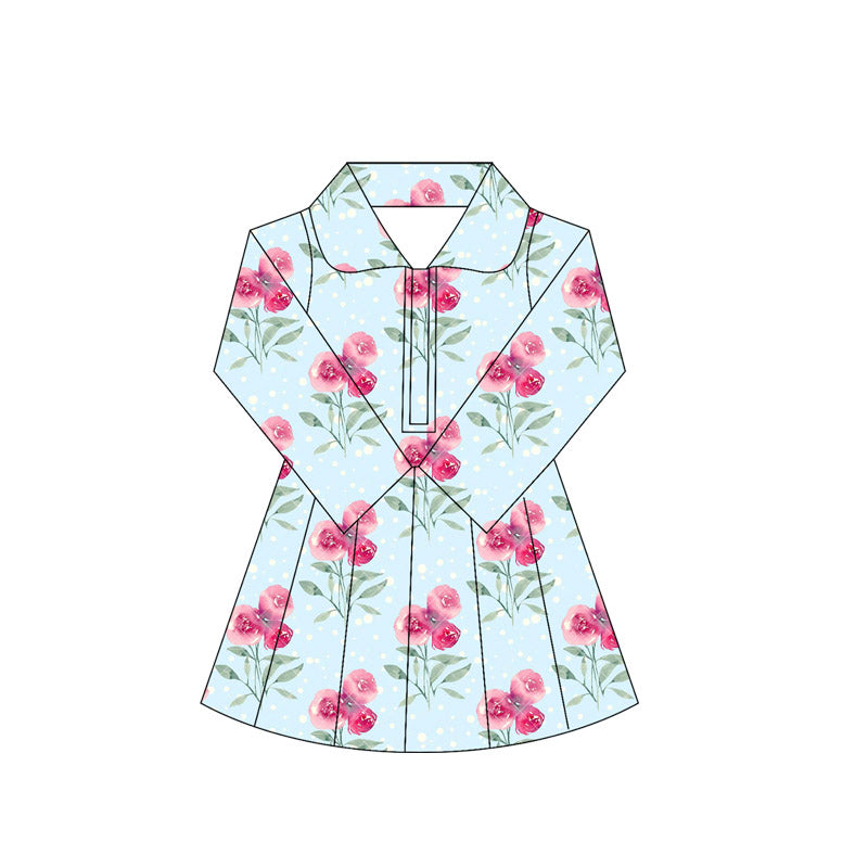 MOQ 5 preorder GLD1105 Girls Yoga Dress Flower Leaf Stand-Up Long Sleeve Dress Shorts 202505