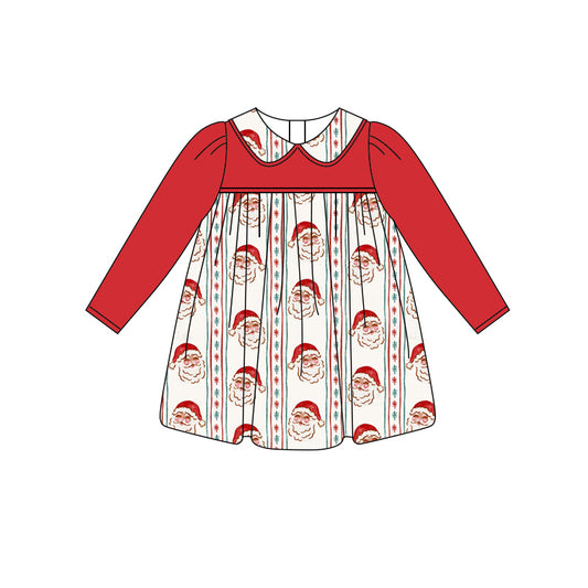 Preorder GLD1135 Christmas Santa Claus Red Doll Collar Long Sleeve Dress Girls Boutique 202506