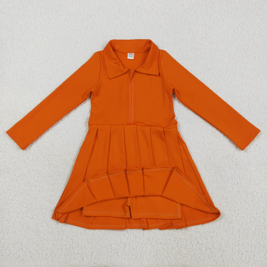 GLD1149 Girls Yoga Dress Orange Long Sleeve Dress Shorts 202507 RTS