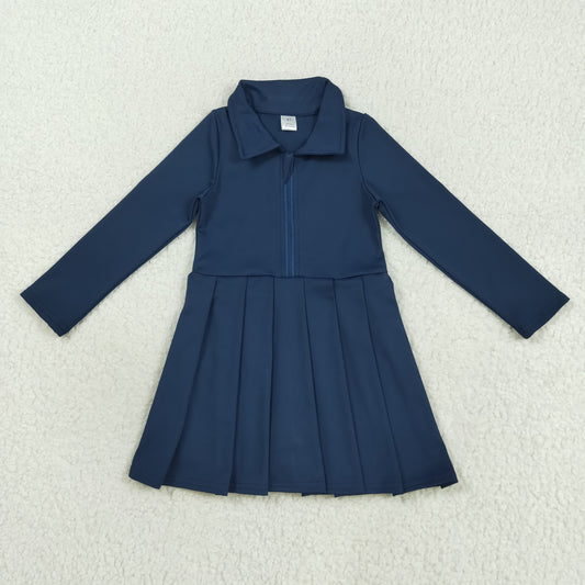 GLD1151 Girls Yoga Dress Navy Blue Long Sleeve Dress Shorts 202508 RTS