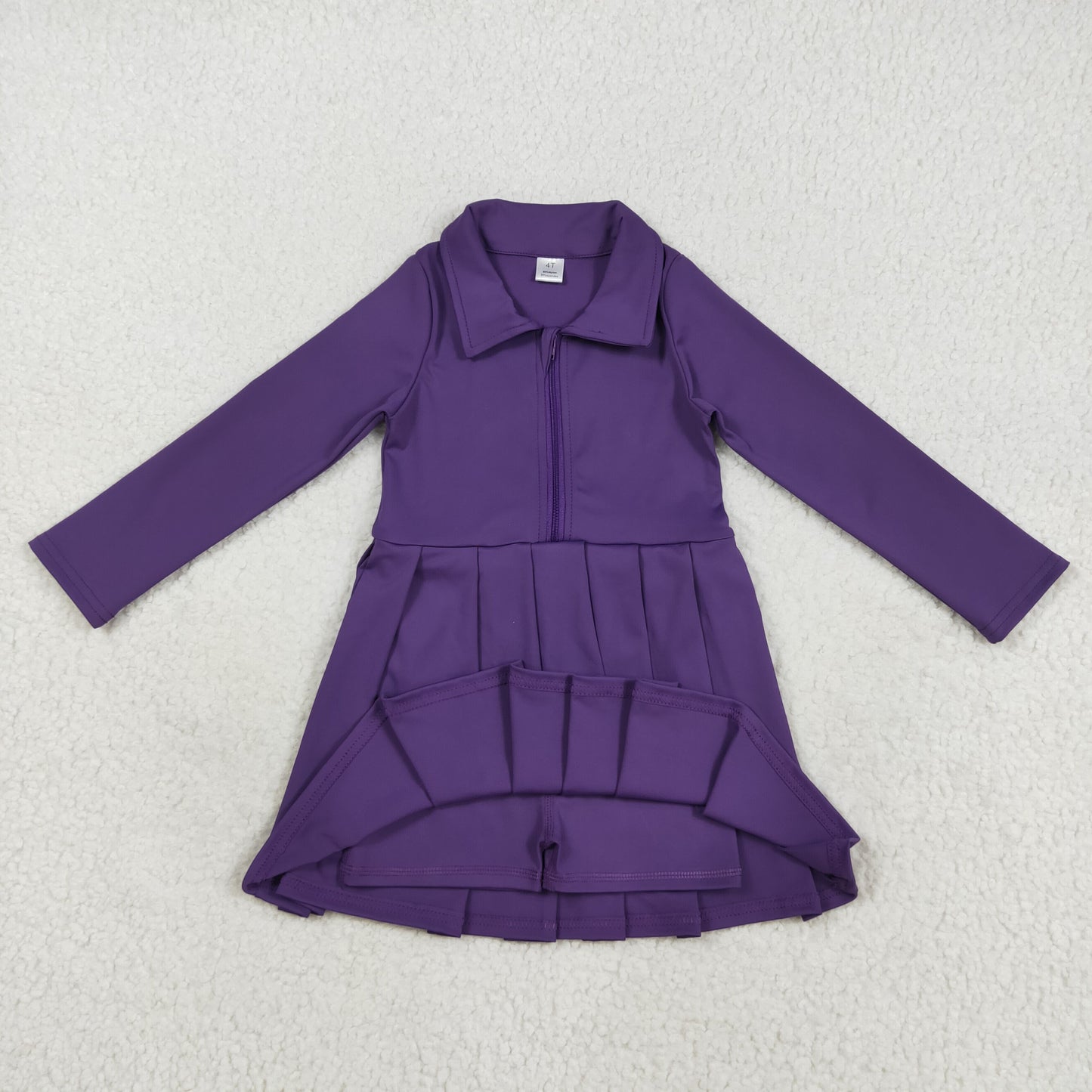 GLD1152 Girls Yoga Dress Purple Long Sleeve Dress Shorts 202508 RTS