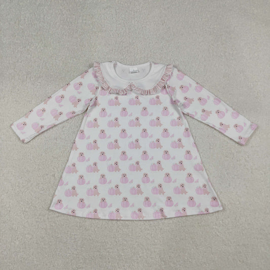 GLD1157 Cute Puppy Pink Ruffle Doll Collar Long Sleeve Dresses for Girls 202509 RTS