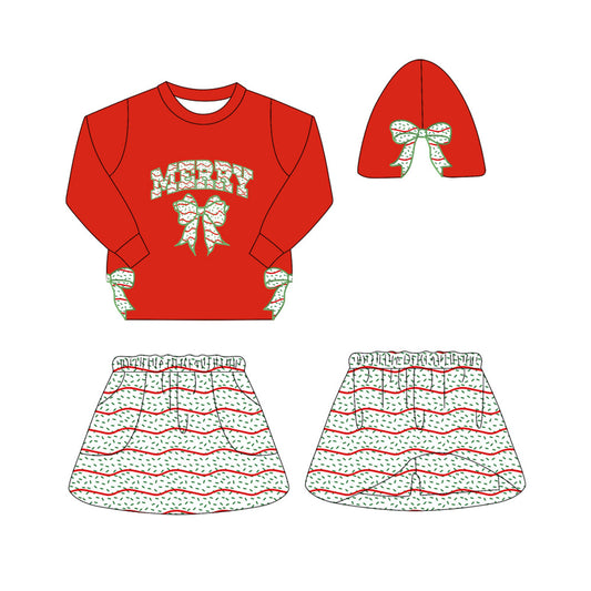 Preorder GLD1175 Merry Christmas Red Long Sleeve Skirts Sets Girls Boutique 202506