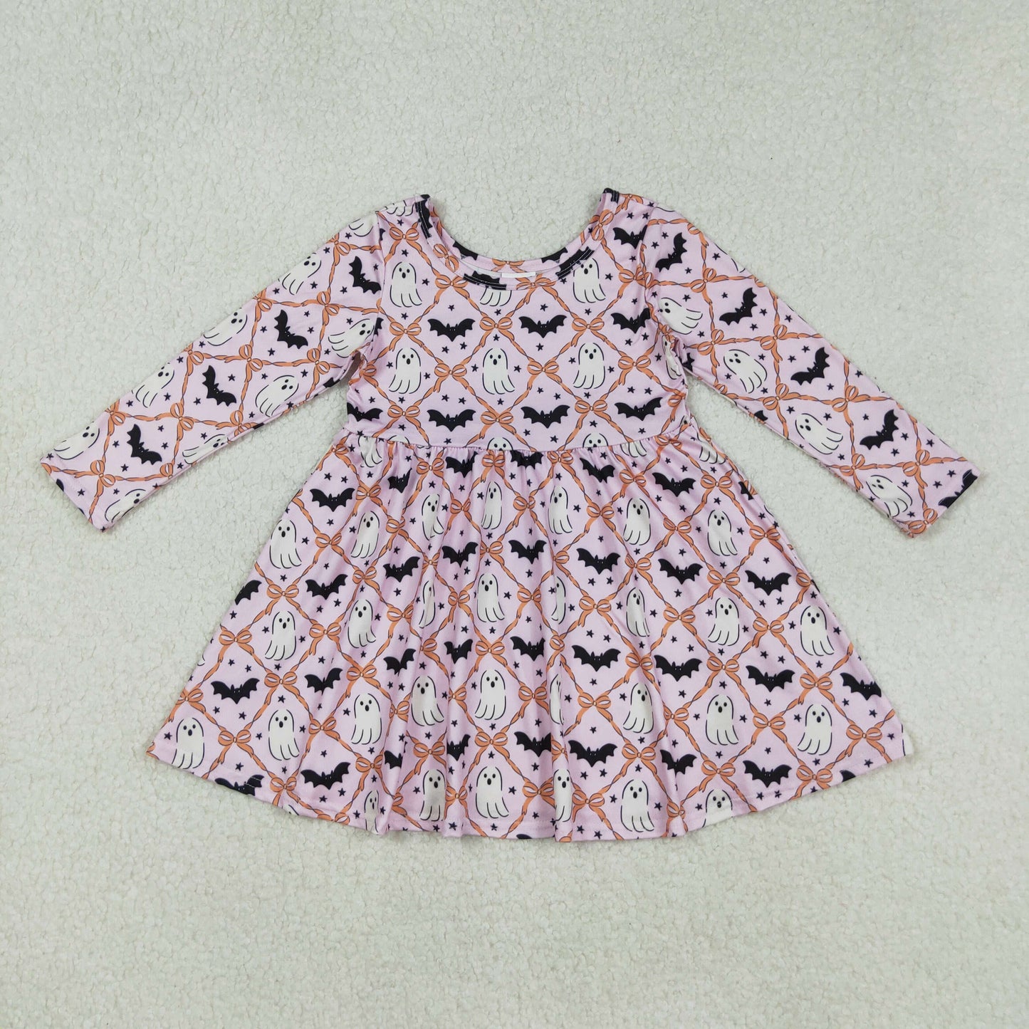 GLD1232 Halloween Ghost Bows Pink Long Sleeve Dresses for Girls 202509 RTS