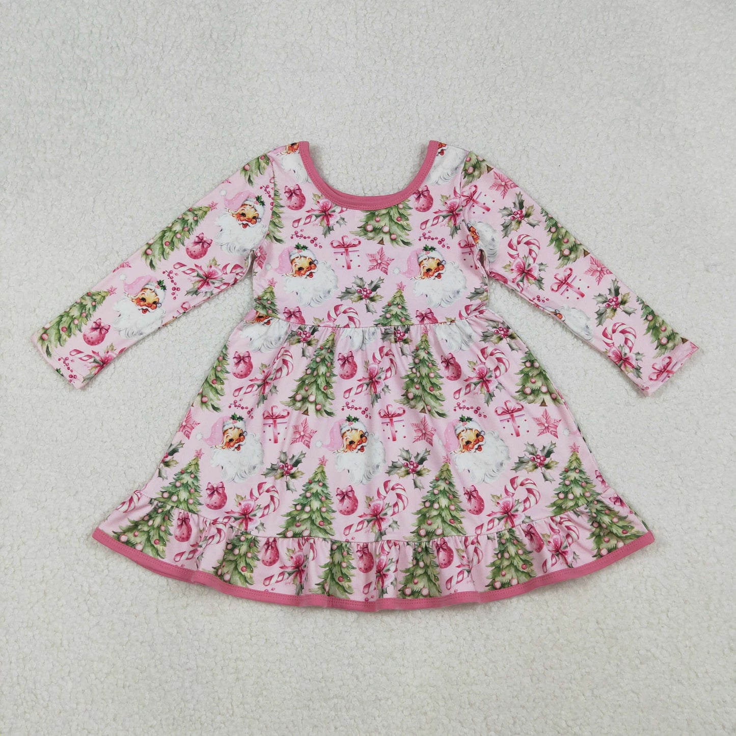 GLD1252-XS-3XL Christmas Santa Claus Tree Pink Long Sleeve Dresses for Girls 202509 RTS