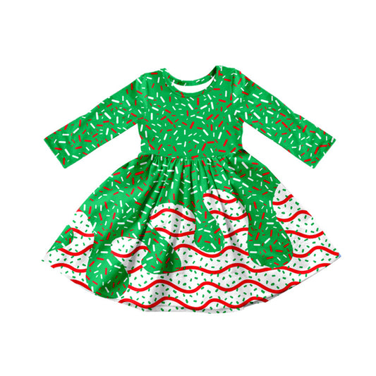Preorder GLD1260 Waffle Ice Cream Green Drip Long Sleeve Dresses for Girls 202508
