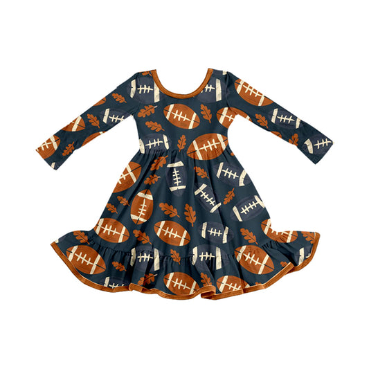 Preorder GLD1263 Rugby Leaf Ruffle Long Sleeve Dresses for Girls 202508