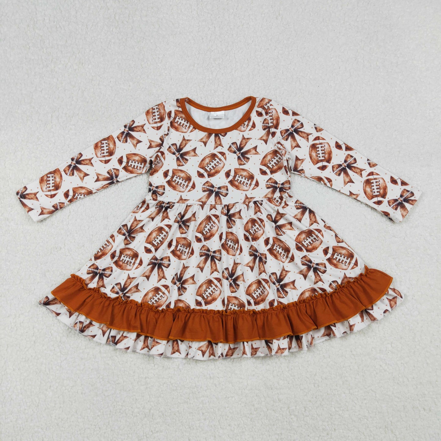 GLD1268 Rugby Brown O-Neck Ruffle Long Sleeve Dresses for Girls 202509 RTS