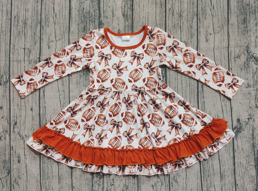 GLD1268 Rugby Brown O-Neck Ruffle Long Sleeve Dresses for Girls 202509 RTS