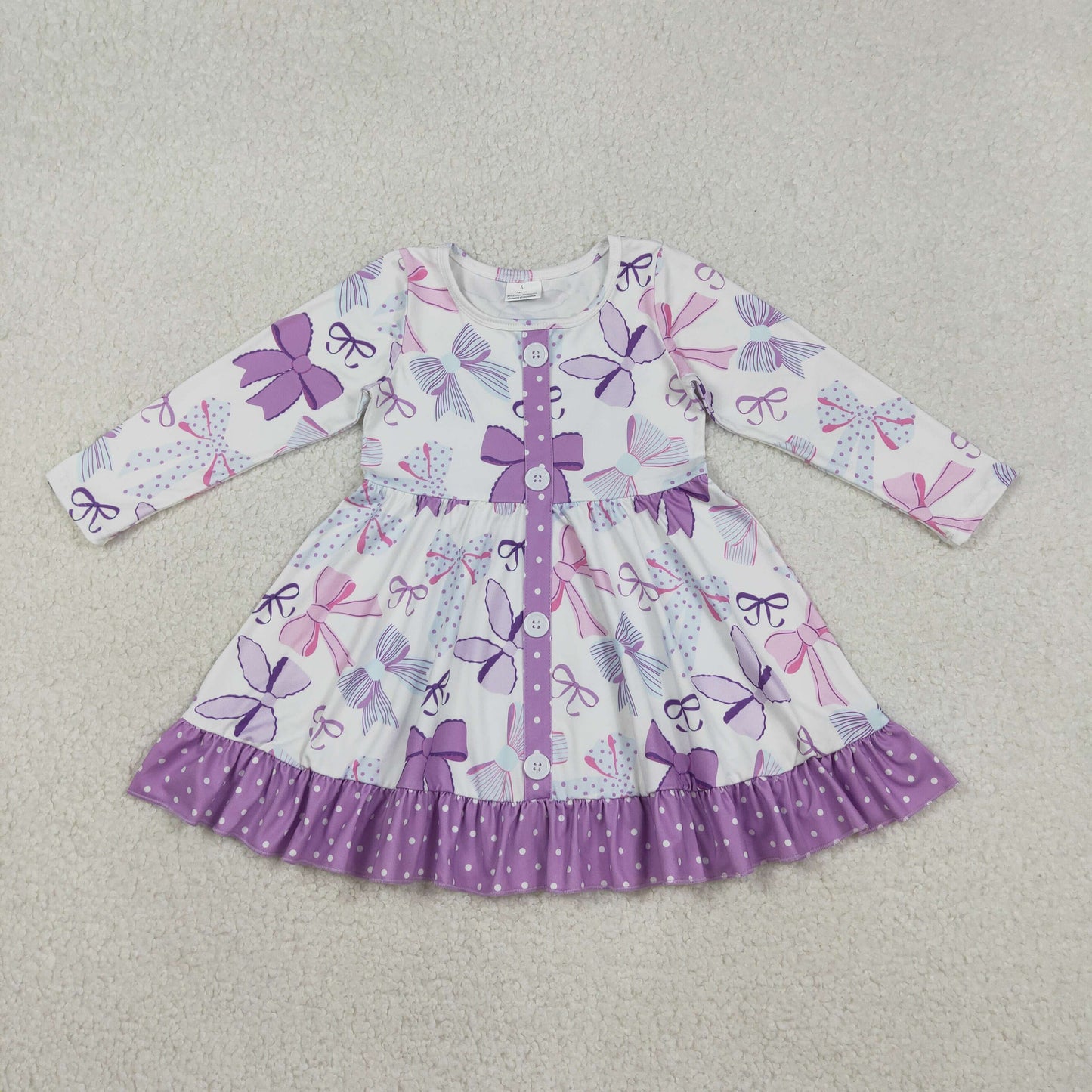 GLD1271 Bows Dots Purple Ruffle Long Sleeve Dresses for Girls 202512 RTS