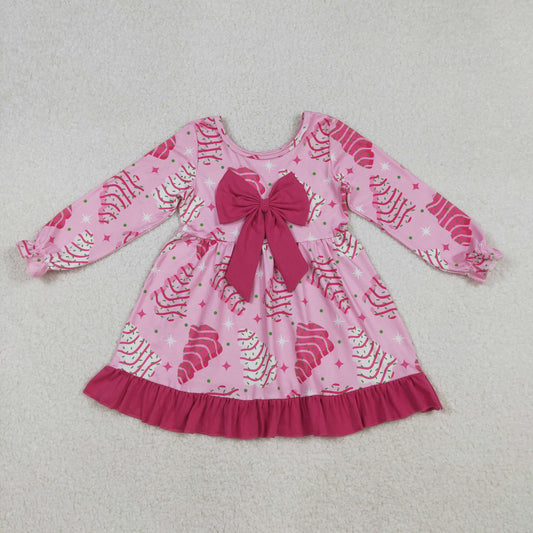 GLD1276 Santa Tree Big Bows Rose Red Christmas Long Sleeve Dresses for Girls 202510 RTS