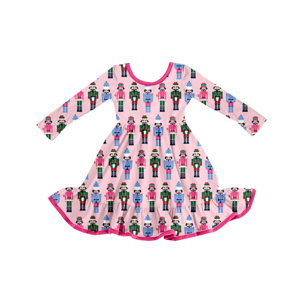Preorder GLD1280 Christmas Nutcracker Pink Long Sleeve Dresses for Girls 202508