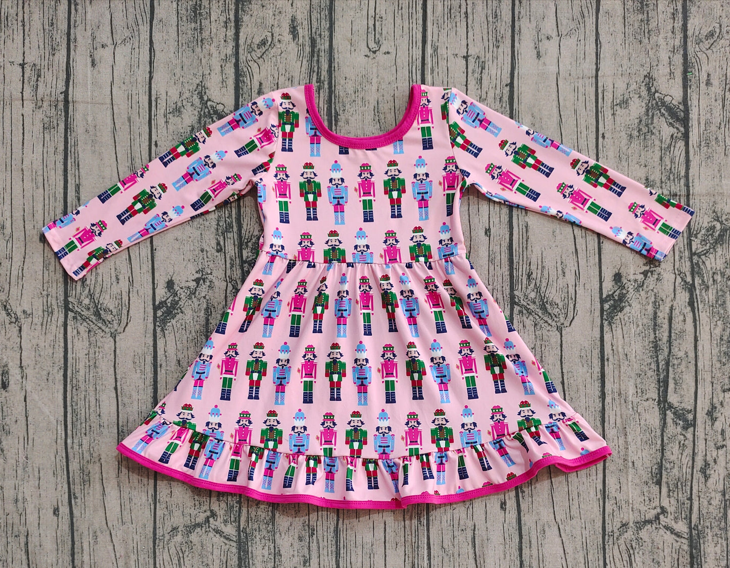 Preorder GLD1280 Christmas Nutcracker Pink Long Sleeve Dresses for Girls 202508
