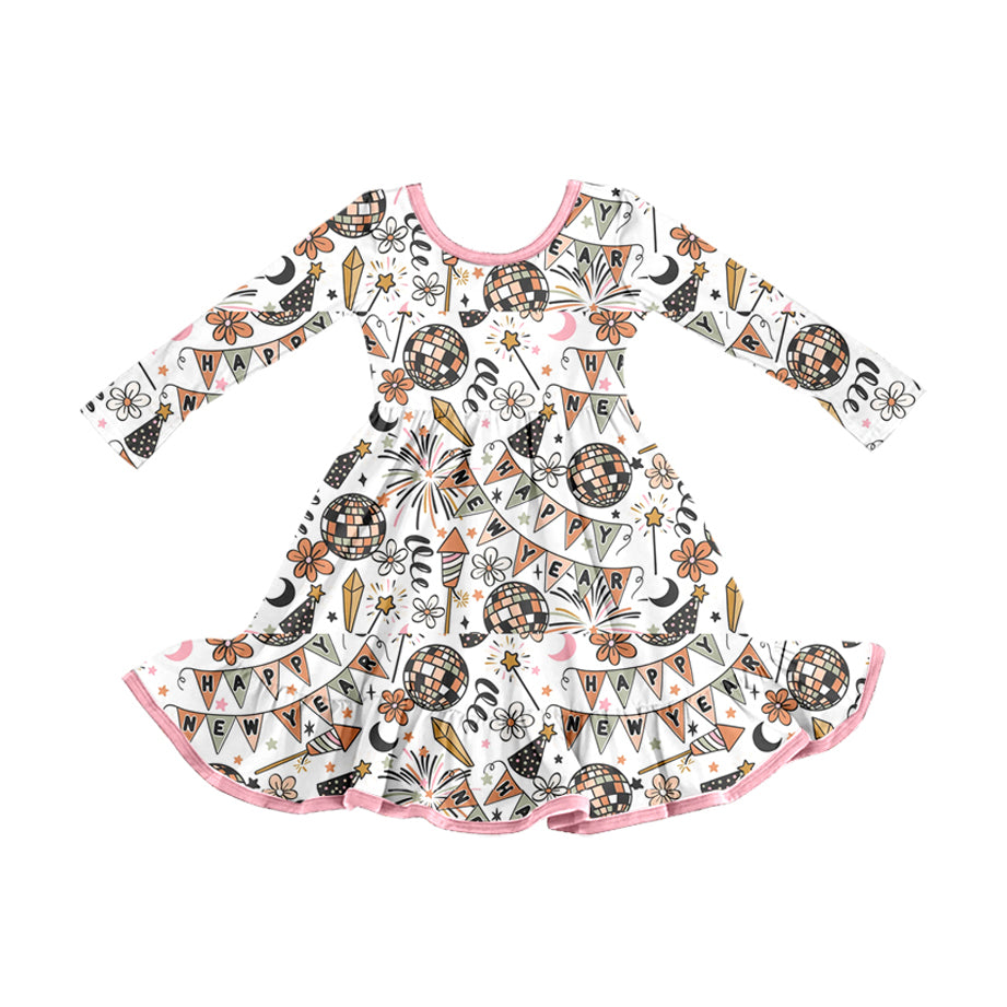 Preorder GLD1282 Happy New Year Long Sleeve Dresses for Girls 202508