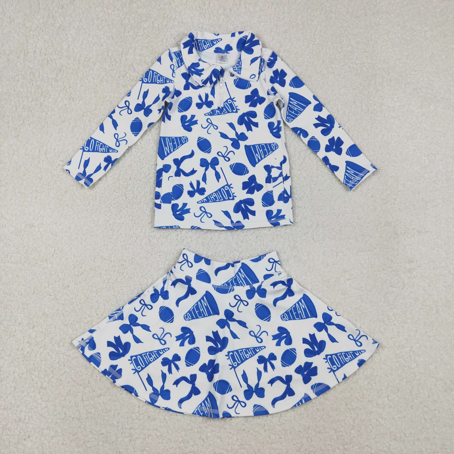 GLD1283 Go Team Zipper Collar Blue White Long Sleeve Skirts Girls Yoga Sets 202510 RTS